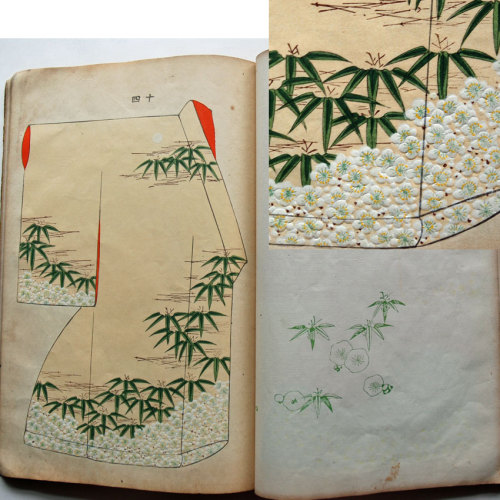 frabric:Beautiful book from 1902 with many furisode kimono designs! 