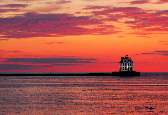 neptunesbounty:  Lorain lighthouse at sunset by ronnie44052 on Flickr. 
