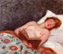 arcadiaart:Georges d’Espagnat, “Young Woman Reading in Bed”.