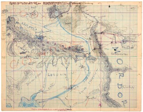 A draft of a map of the south region of Middle Earth, by Tolkien itself. 