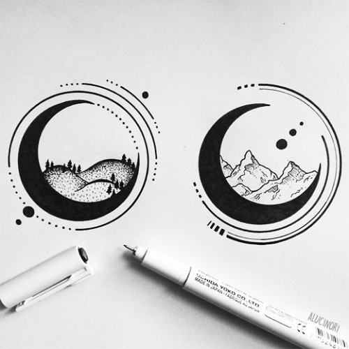 alucinori:geometric landscape moons // more drawings on my tumblr & instagram