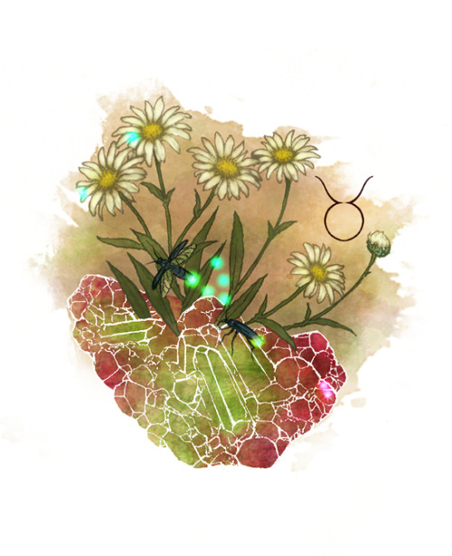 TAURUS firefly constellation - Pastoral daisies with vesuvianite  