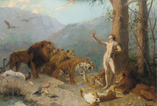 Gustave Surand (French, 1860-1937), Orpheus Charming the Animals. Oil on canvas, 65 x 92 cm. 