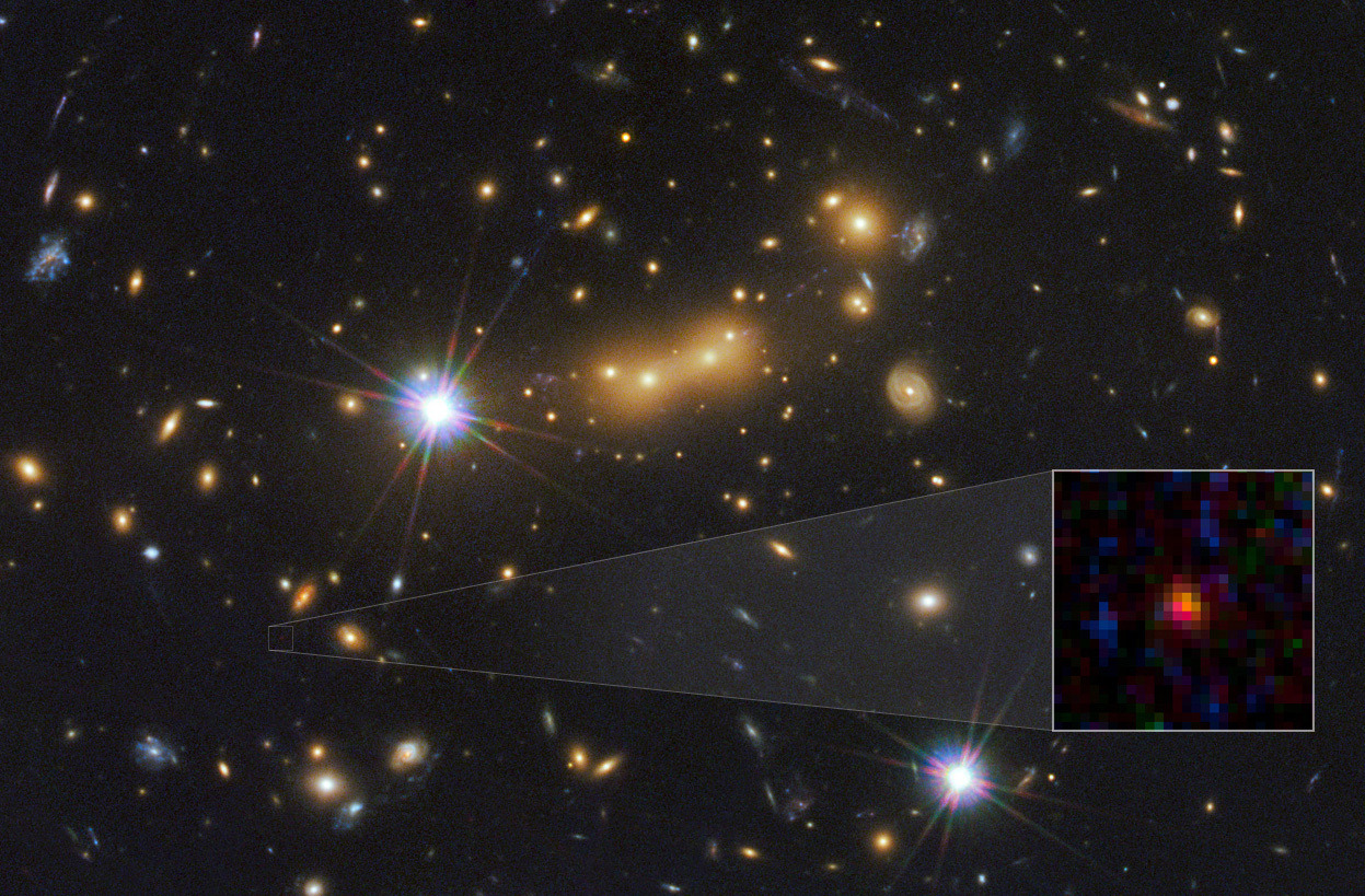 Day 8 of the 2012 Hubble Space Telescope Advent Calendar, one of 25 photos (eventually). The newest candidate for Most Distant Galaxy Yet Known. This newly discovered galaxy is very young and only a tiny fraction of the size of our Milky Way. The...