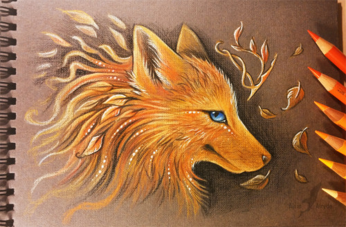 ❖ ❖ ❖ Autumn king ❖ ❖ ❖~Golden autumn is coming~Made by pencils, pens on a brown textured paper*Yest