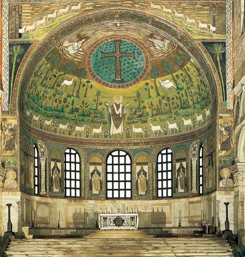 Saint Apollinaris amid sheep, apse mosaic, Sant'Apollinare in Classe, Ravenna, Italy, ca. 533–