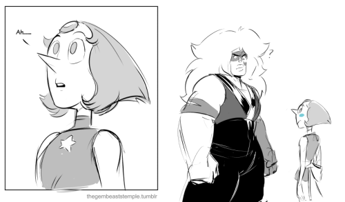 thegembeaststemple: Y’all are gonna get me to ship these two yet Guest starring tiddygem‘s Pearl/Jasper fusion, Agate! 