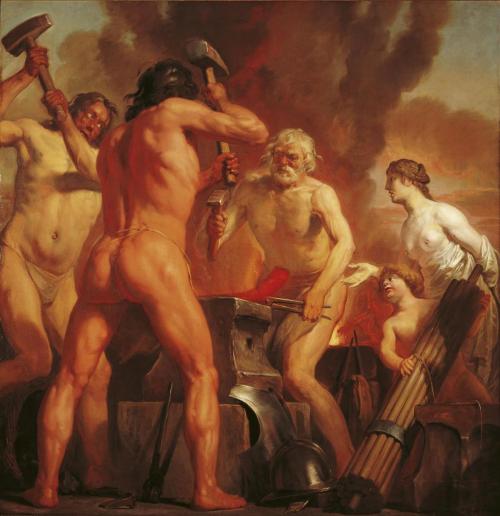 thisblueboy:Jan Solomonsz de Bray (Dutch, 1626/27-1697), Venus and Amor in Vulcan’s Workshop, 