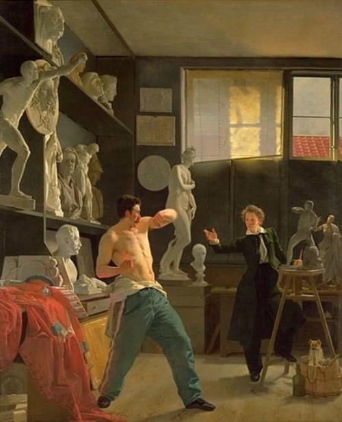 antonio-m:Wilhelm Bendz. (1804-1832, Danish). A Sculptor in his Studio Working from the Life.
