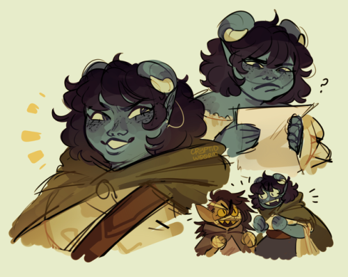 turbovickii:cryptidw00rm:the little sapphire[ID: several digital doodles of jester from critical rol