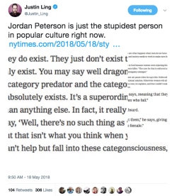 bemusedlybespectacled: itsjstiles:  allthecanadianpolitics:   Jordan Peterson is back again with more of his unwanted, backwards, misogynistic words of advice. His solution to incel terrorists like the one in the Toronto Van Attack? Forced monogamy. Link