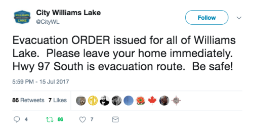 allthecanadianpolitics: The entire city of Williams Lake, BC has been evacuated due to out of contro