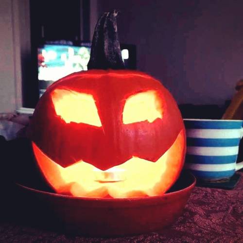 Mine and Liam&rsquo;s pumpkin we carved (well I carved and he observed ) #pumpkin #halloween #ja