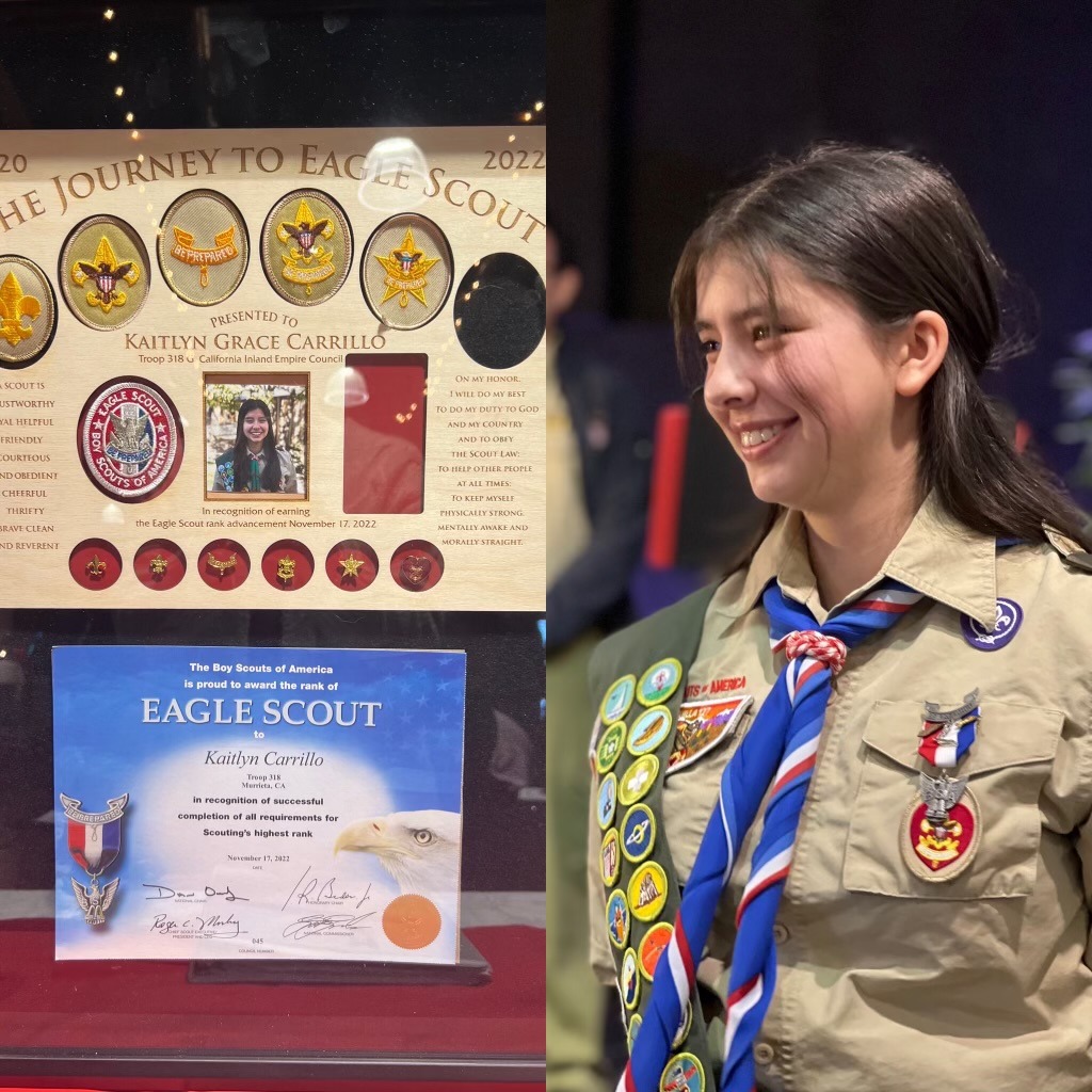 On March 4th, Troop 318 held an Eagle Court of Honor to celebrate the accomplishments of Kaitlyn Carrillo as the Troop’s first female Eagle Scout! Congratulations, Kaitlyn!