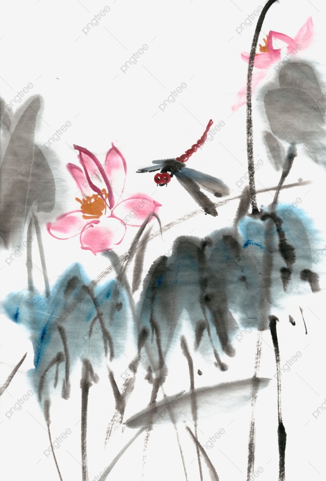 #Dragon fly#lotus#ink drawing#childhood memories