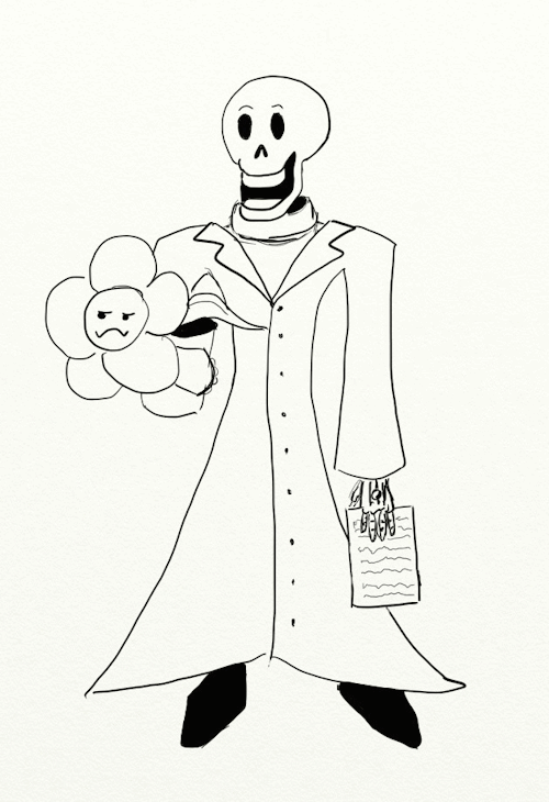 IAITPNITF Gaster!Papyrus (AfterGaster!Papyrus?), or at least an attempt at him. Also, Flowey.Drawing