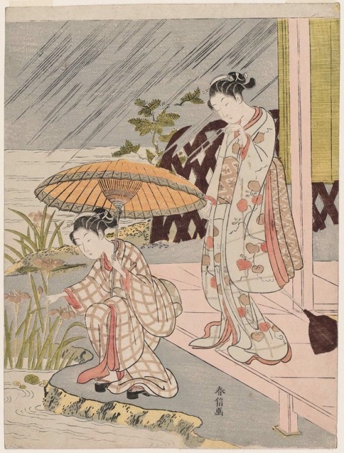 Artist: Suzuki HarunobuTitle: Picking Iris in the Rain Date: 1767-68