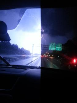 charlesoberonn:  lewishaoki:  warcalledlife:  Not sure why but this is how my phone took a picture of lightning  Looks like it took half of this world, and half of a dark world. It’s so rad and creepy, gives the spook chills  Science side here: The