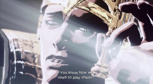 (Spoilers ahead) (Please read Killer Is Chess: BLACK SIDE before this one: http://globegander.tumblr.com/post/59854327305/killer-is-chess-chess-motifs-in-killer-is-dead-black) The Gold Side   Though the chess pieces that represent them and the armor that