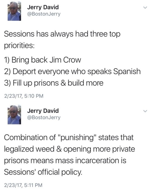 odinsblog:  This is exactly what Coretta Scott King warned congress about in 1986.   Jeff Sessions will fear-monger and stoke anti-Blackness by using everything from casual racism to deeply racist stereotypes, to justify the mass incarceration of Black