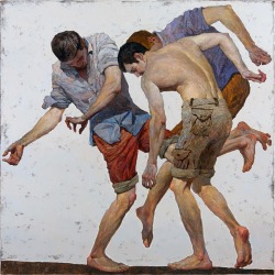 enchantemoimerlin:   Denis Sarazhin     “The dancing men 4”  110x110cm oil on canvas   