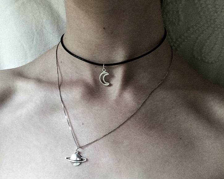 thinsquids:  Beautiful moon choker and saturn pendant from whismical.storenvy.com