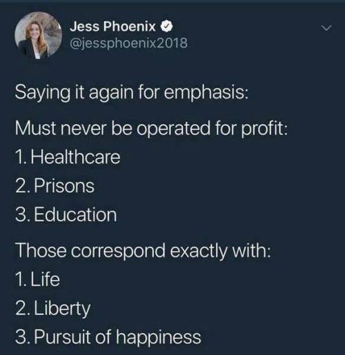 Thats a nice idea… except thats all expensive and if you dont commericalize it you have far LESS of it.   Sooooo its more of a; Commerically run healthcare, or no/less healthcare.  Commercially run prisons (actually thats the opposite of liberty