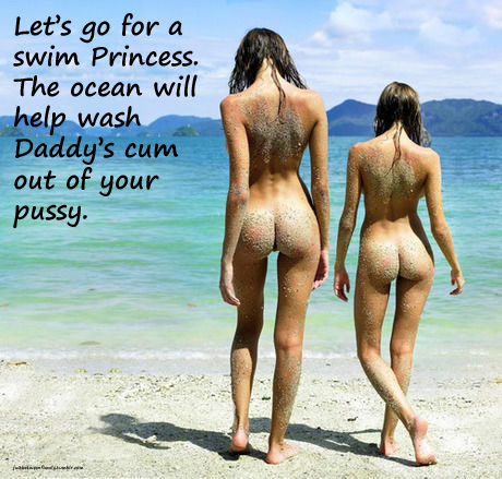 youngnpotent:  The ocean water might help but there’s still a chance my sister and our daughter might get pregnant because of how much cum I just filled them with.