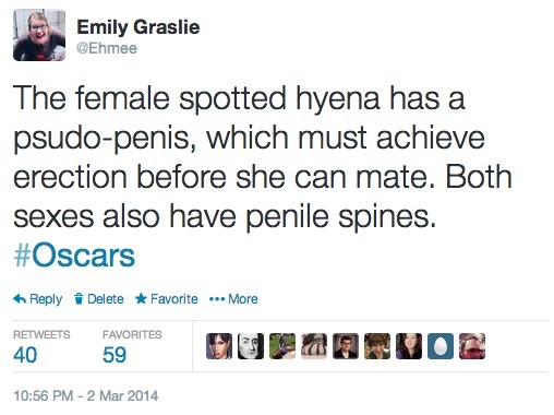 edwardspoonhands:  thebrainscoop:  ICYMI my live-tweeting of the Oscars tonight 