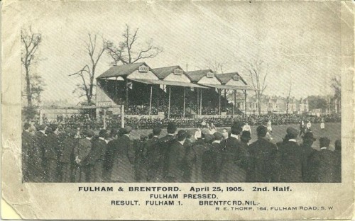An early match at Craven Cottage, Fulham FC’s home field. The cottage that gives the stadium its nam