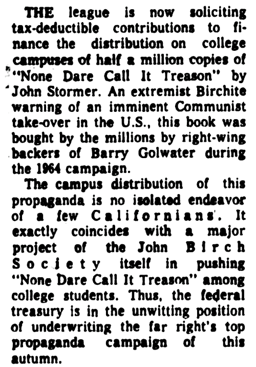 The Americanism Educational League’s Freedom Center was a John Birch Society bookstore inside Knott’