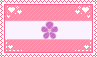 A page deco stamp depicting the sapphic pride flag with pixel hearts in the corner.