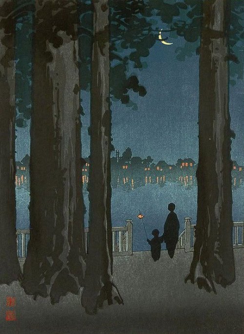 Koho Shoda (Japanese, 1871-1946) - 上野公園 (Ueno Park) from Night Scenes, Woodblock Print: Ink, Color o