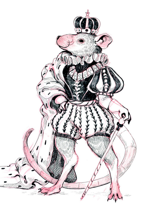 Inktober 5 - Cursed Royalty - King Rat - Pen, sharpie, red col-erase, paintshopHe pulls it off