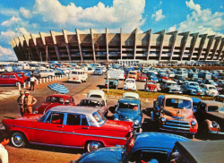 theoldiebutgoodie:  Tommorrow begins the World Cup in Brazil. One of the cities to host six games is Belo Horizonte, in the State of Minas Gerais. The picture is from the first opening, in 1965, of one of the Stadiuns, Mineirão, that was reform last