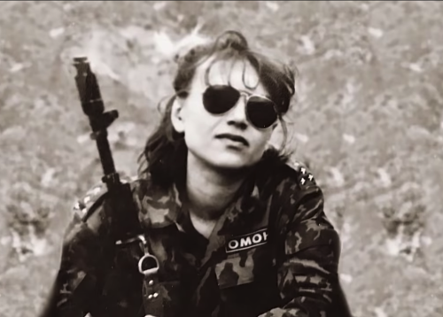 Female member of the Tadjik security defense forces, 1990s.