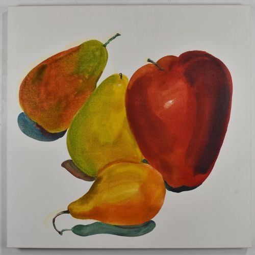 An Apple and Three Pears.Acrylic on canvas, 30x30”. #abstractpainting #light #contemporaryart #mod