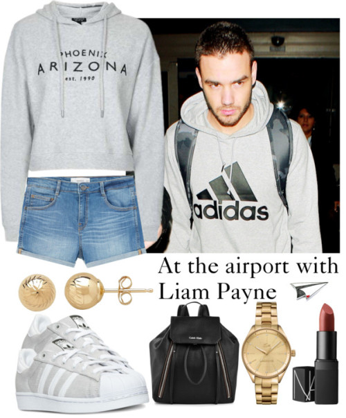 At the airport with Liam Payne by tonioverthetop featuring golden watches ❤ liked on PolyvoreTopshop