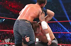 y2jbaybay:  Chris Jericho mimics CM Punk's GTS finisher at Extreme Rules '12