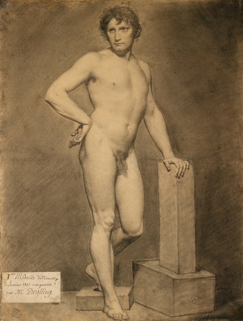 L’académie d’homme nu = Male Academic NudeMichel-MartinDrölling (French; 1786–1851)1807Pierre noire 