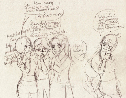 juricha-art: My old art. Some dumb doodles featuring NaruMayo watching Plumed Punisher, two old lawy