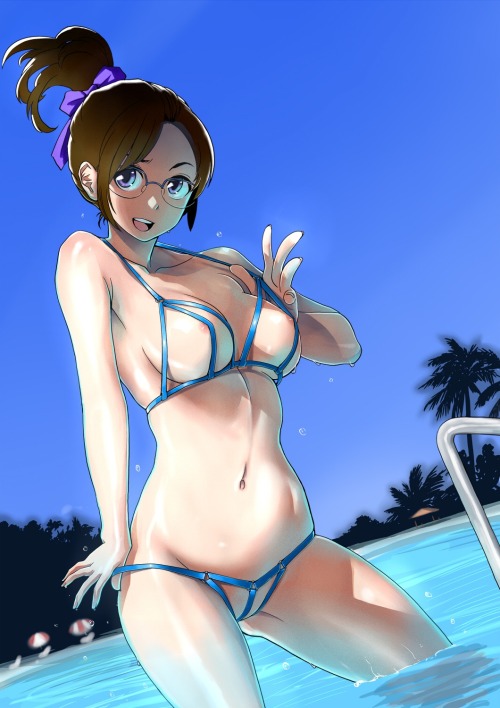 ecchineta: areola bikini breasts erect nipples megane swimsuits twinpoo (artist) wet | #309170 | yan