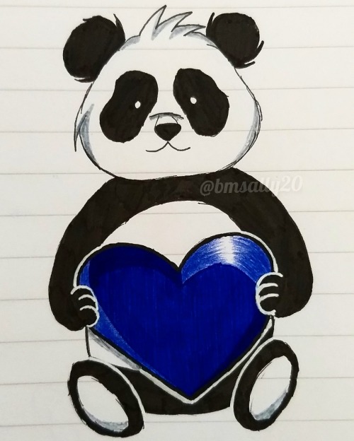 Panda with royal blue/indigo heart.