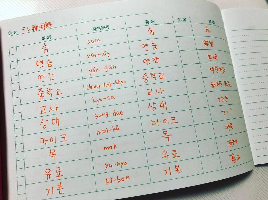 Snowdrop ダイソーで購入した単語帳に調べた韓国語を書いてみた 韓国語勉強がんばろう 韓国語