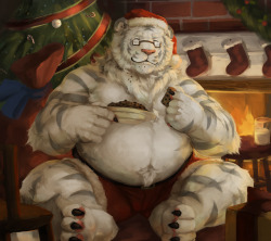ralphthefeline:  You hear rustling by the fireplace, approaching to see if it is Santa…and wait a minute… that is no Santa! it’s a pudgy fluffy cookie thief~! Looks like pudgy tiger Ralph is going around stealing all cookies~! Merry Christmas everyone~