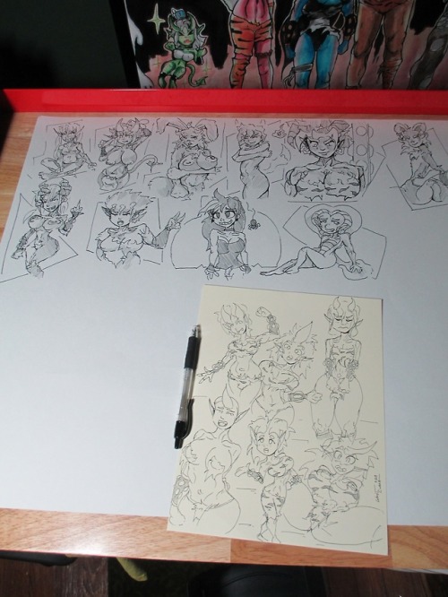  81/2 x 11 card stock0.5 pentel energel Some random Oni girls, more efforts to draw straight from my