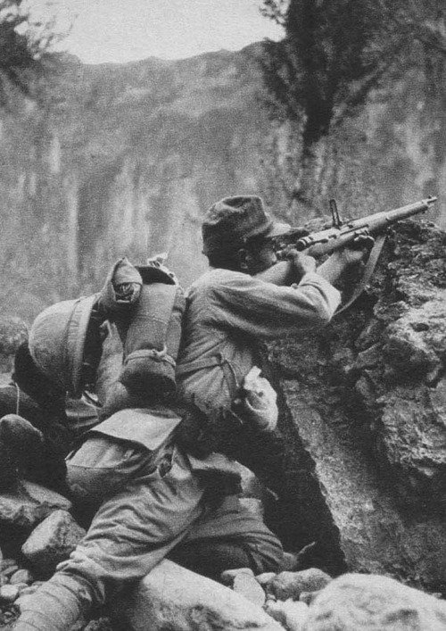 A Japanese soldier in action during the invasion of Indochina, September 1940