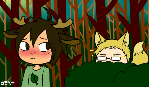 maffy-chan: I did this last year but I just love TsukkiYama, they’re my OTP after KuroKen. Anyways… I can’t remember if I did this drawing based on a fanfic or not, if any of you know an author that wrote a Wolf/Fox!Tsukki & Deer!Yamaguchi fanfic,