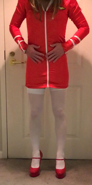 sissytheresa: So I bought a Flight Attendant outfit. Any rich guys or gals need a sissy stewardess?