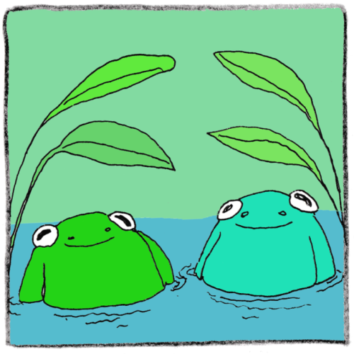 grebcomics:Just two cool frogs hanging out